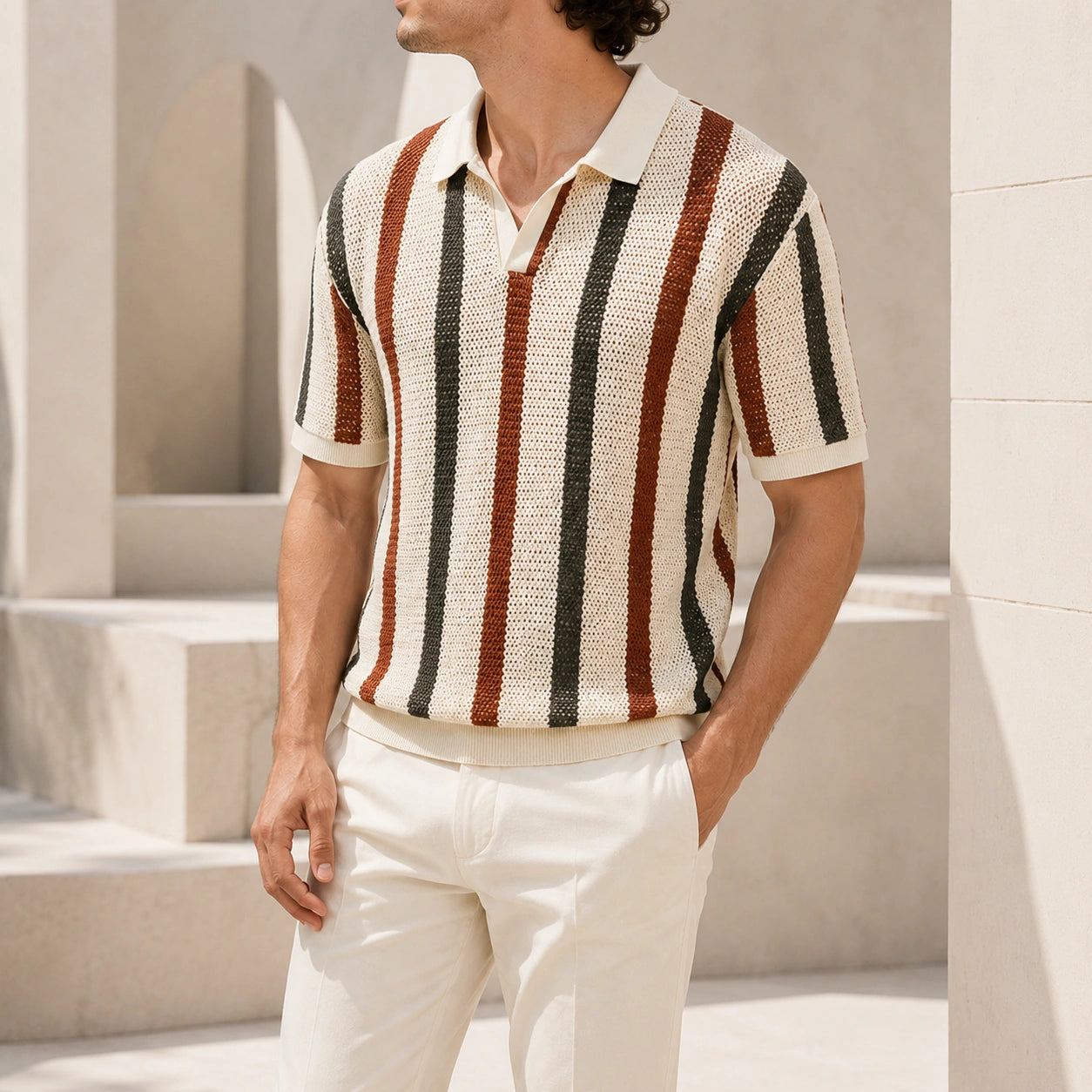 Mivanity Men's Casual Striped Polo