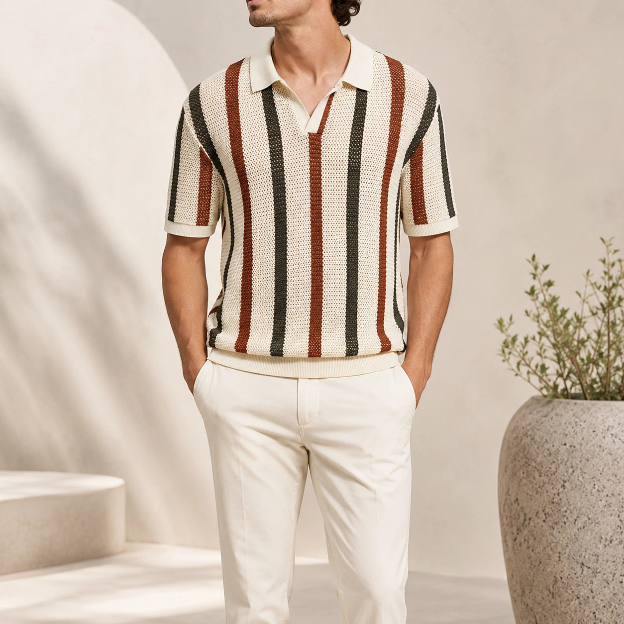 Mivanity Men's Casual Striped Polo