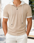 Mivanity Men's Casual Waffle Knit Color-Block Hooded T-Shirts