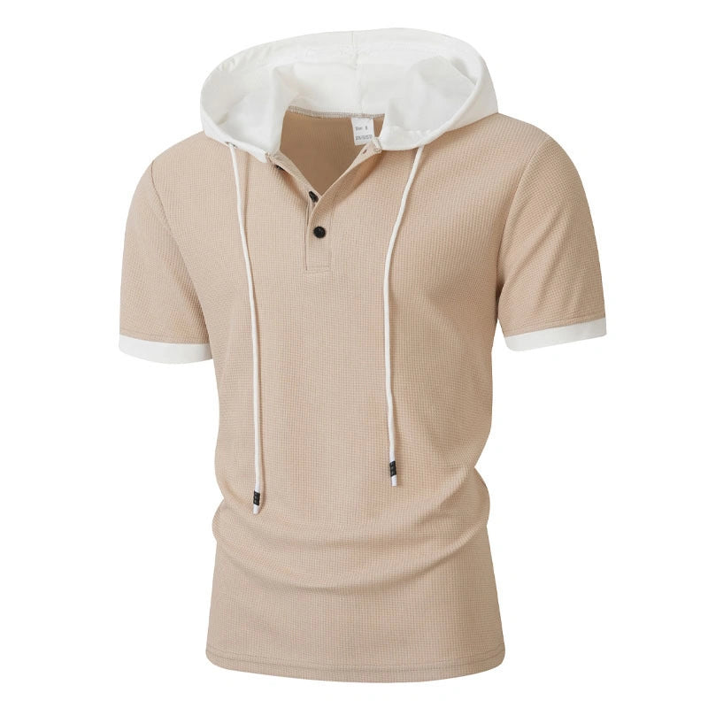 Mivanity Men's Casual Waffle Knit Color-Block Hooded T-Shirts