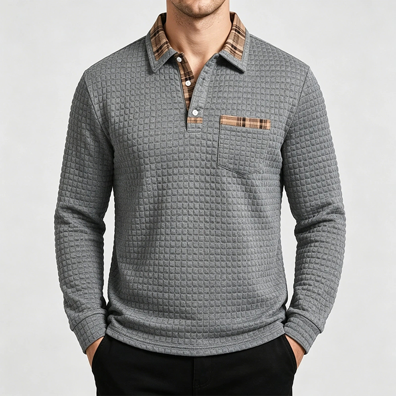 Mivanity Men's Checked Long Sleeve Polo Shirts