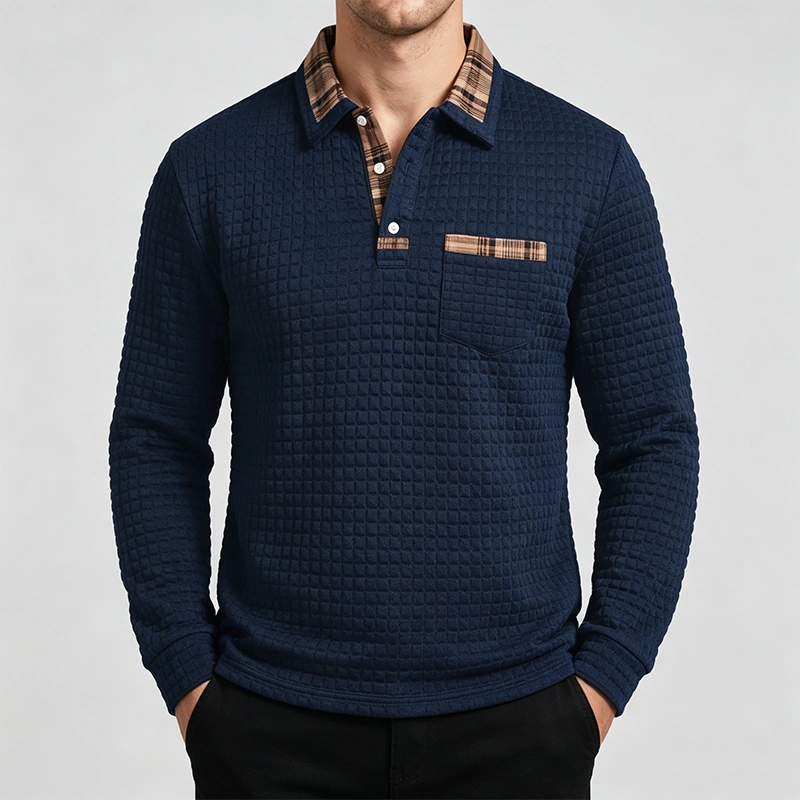 Mivanity Men's Checked Long Sleeve Polo Shirts