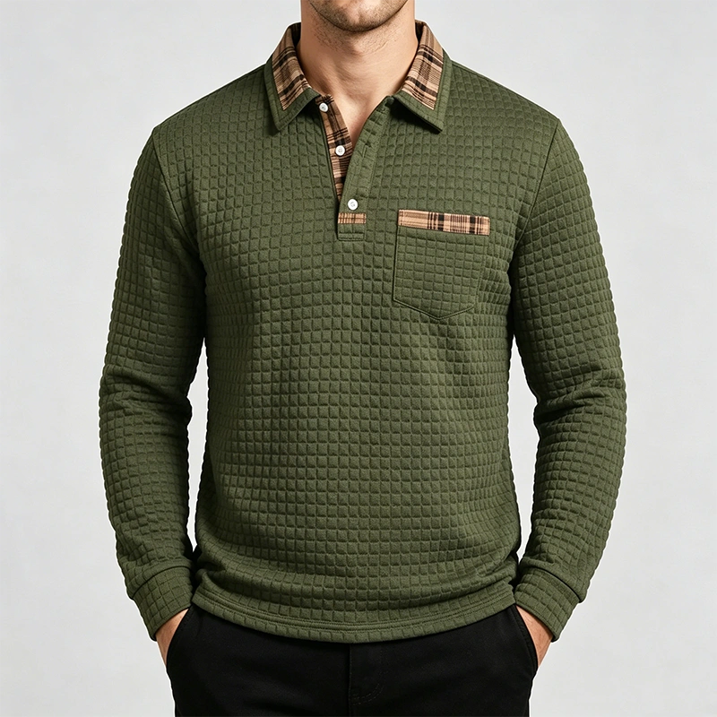 Mivanity Men's Checked Long Sleeve Polo Shirts
