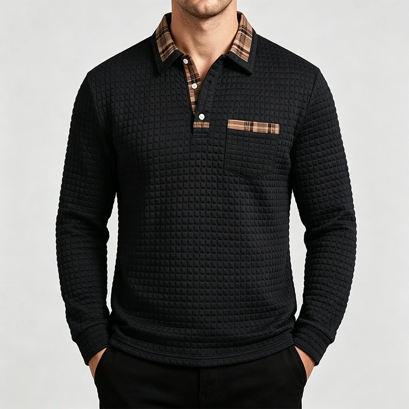 Mivanity Men's Checked Long Sleeve Polo Shirts