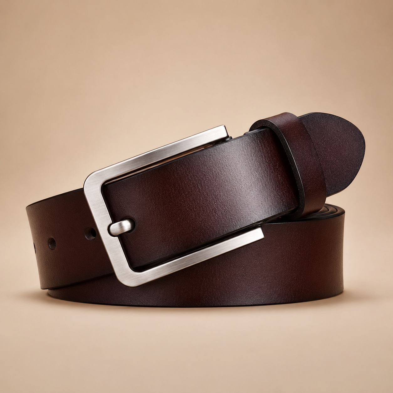 Mivanity Men's Classic Leather Belt with Brushed Metal Buckle