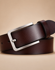 Mivanity Men's Classic Leather Belt with Brushed Metal Buckle