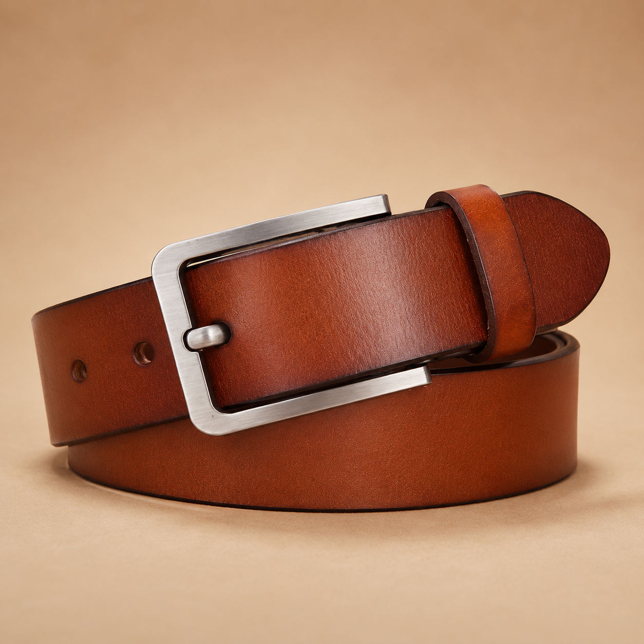 Mivanity Men's Classic Leather Belt with Brushed Metal Buckle