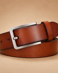 Mivanity Men's Classic Leather Belt with Brushed Metal Buckle