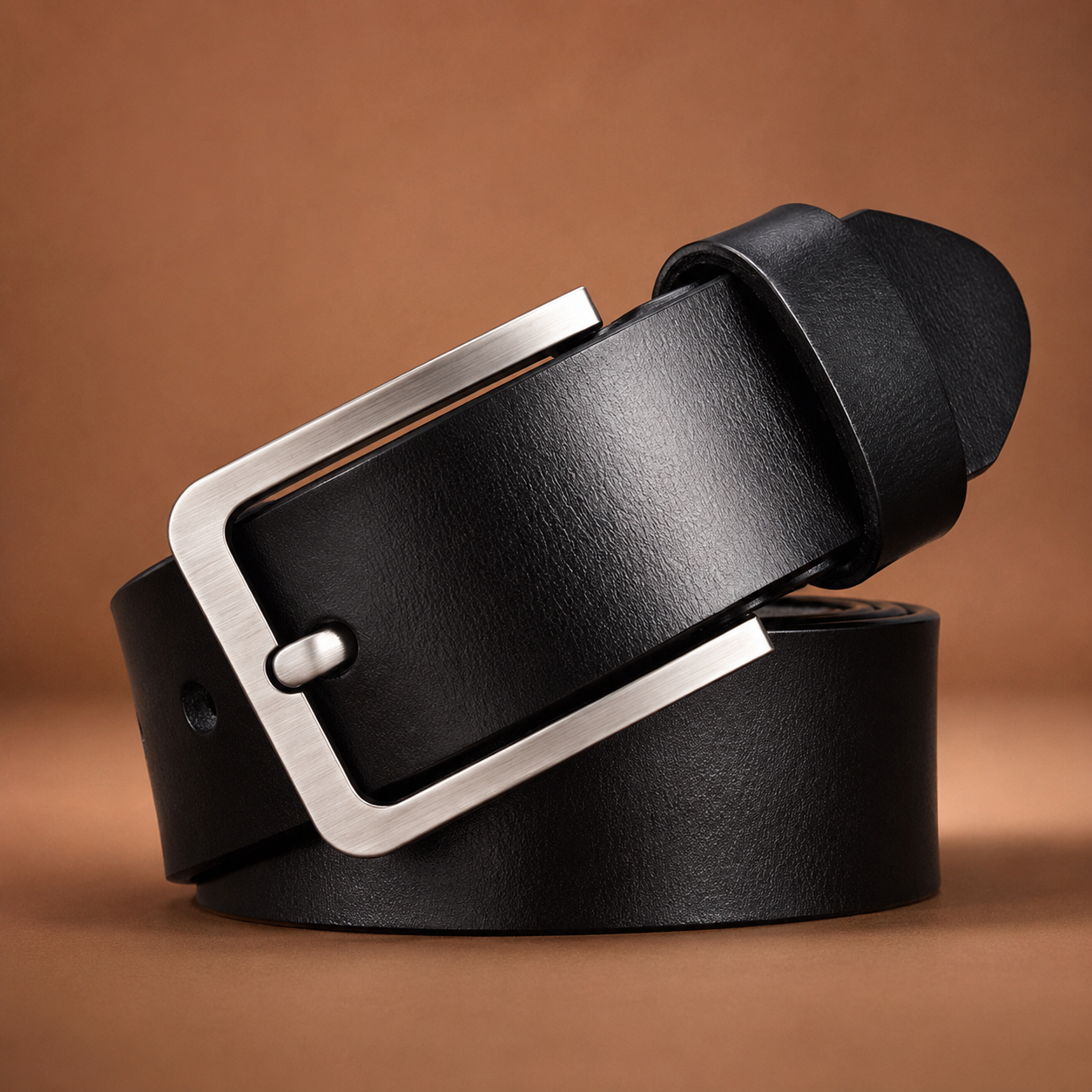 Mivanity Men's Classic Leather Belt with Brushed Metal Buckle
