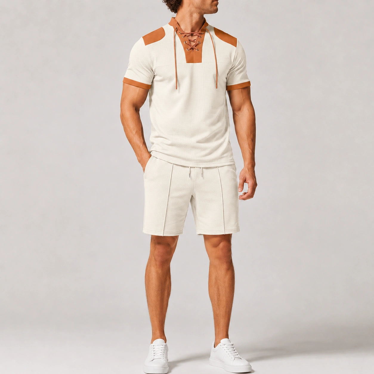 Mivanity Men's Color-Block Knit T-Shirt Shorts Sets