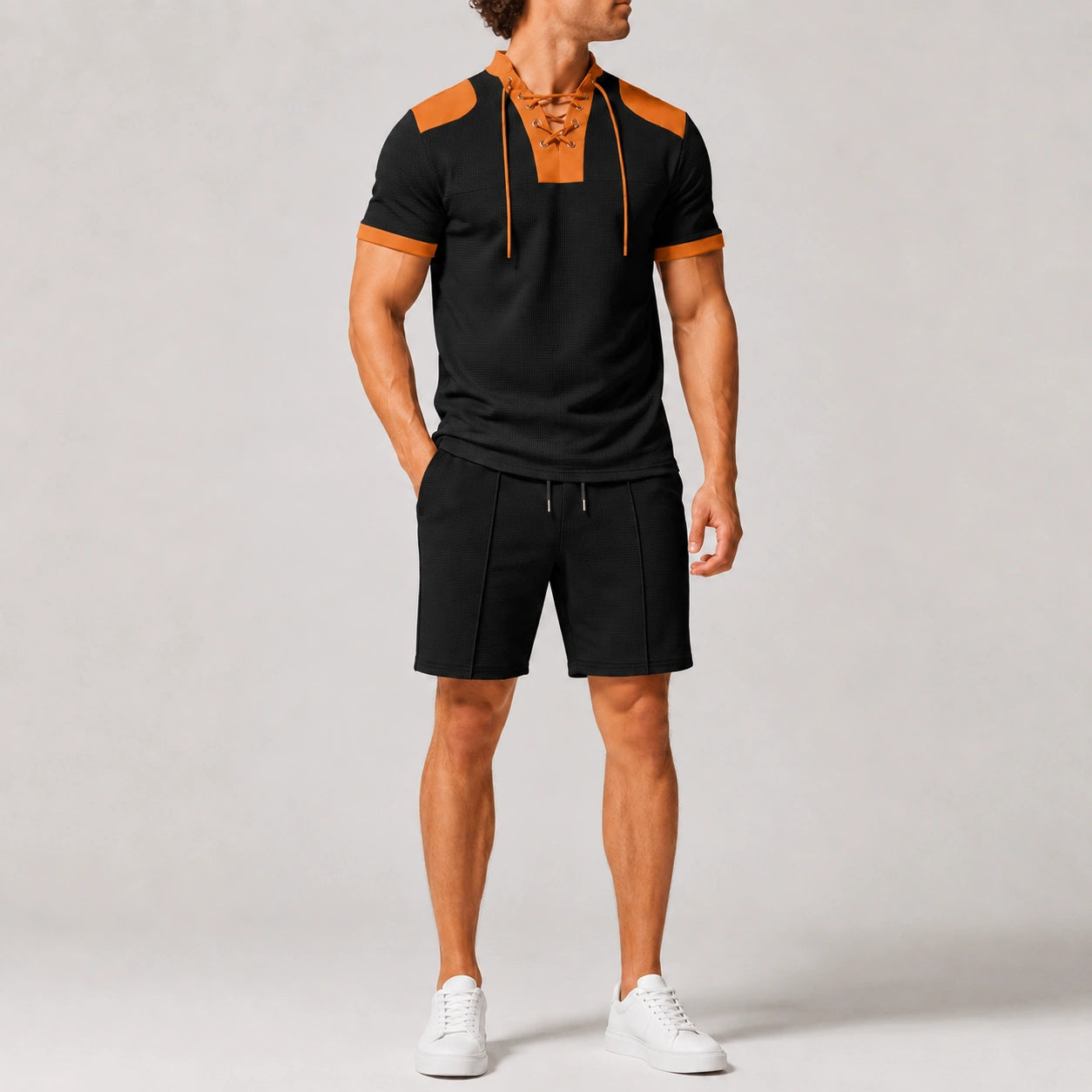 Mivanity Men's Color-Block Knit T-Shirt Shorts Sets