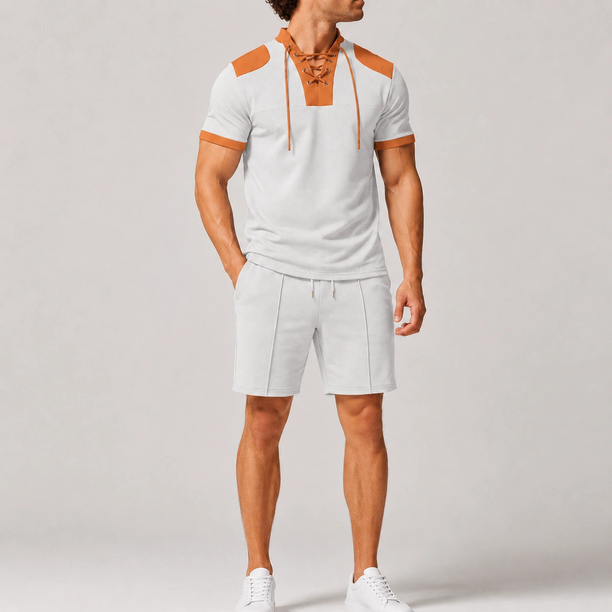 Mivanity Men's Color-Block Knit T-Shirt Shorts Sets
