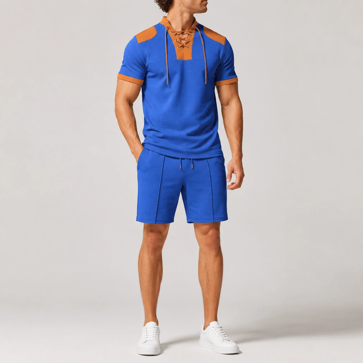 Mivanity Men's Color-Block Knit T-Shirt Shorts Sets