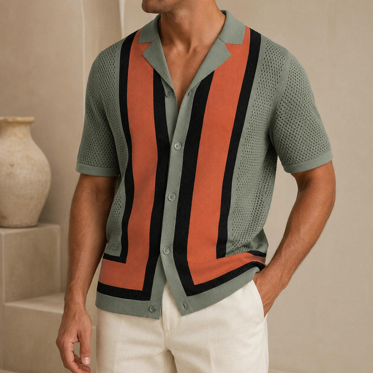 Mivanity Men's Color-Blocked Striped Short-Sleeve Polo Shirts