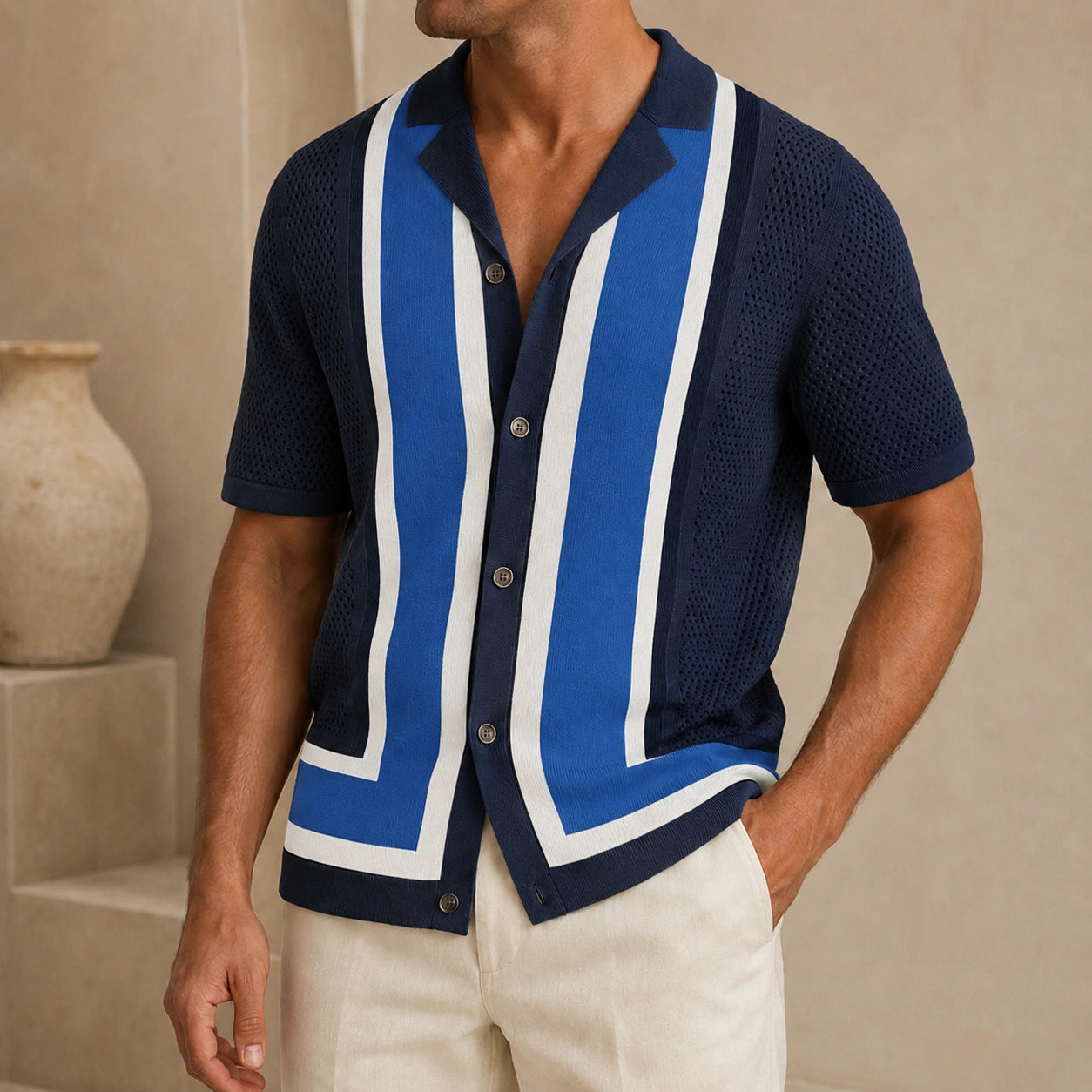 Mivanity Men's Color-Blocked Striped Short-Sleeve Polo Shirts