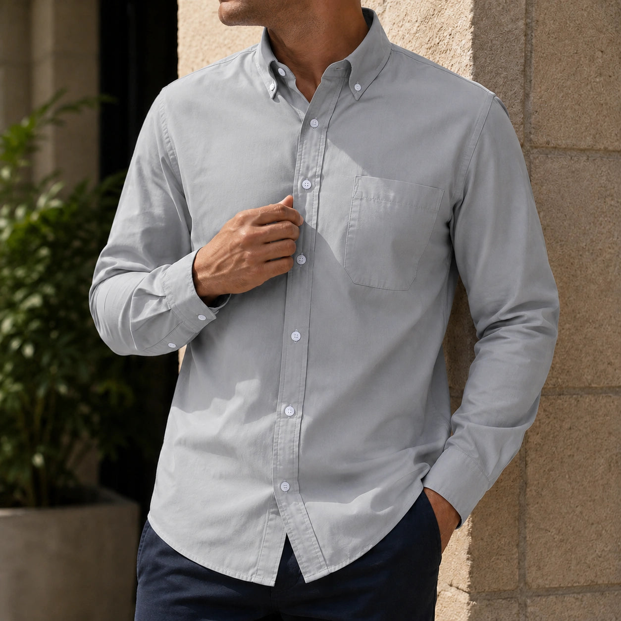 Mivanity Men's Comfortable Casual Cotton Pocket Long-sleeved Shirts