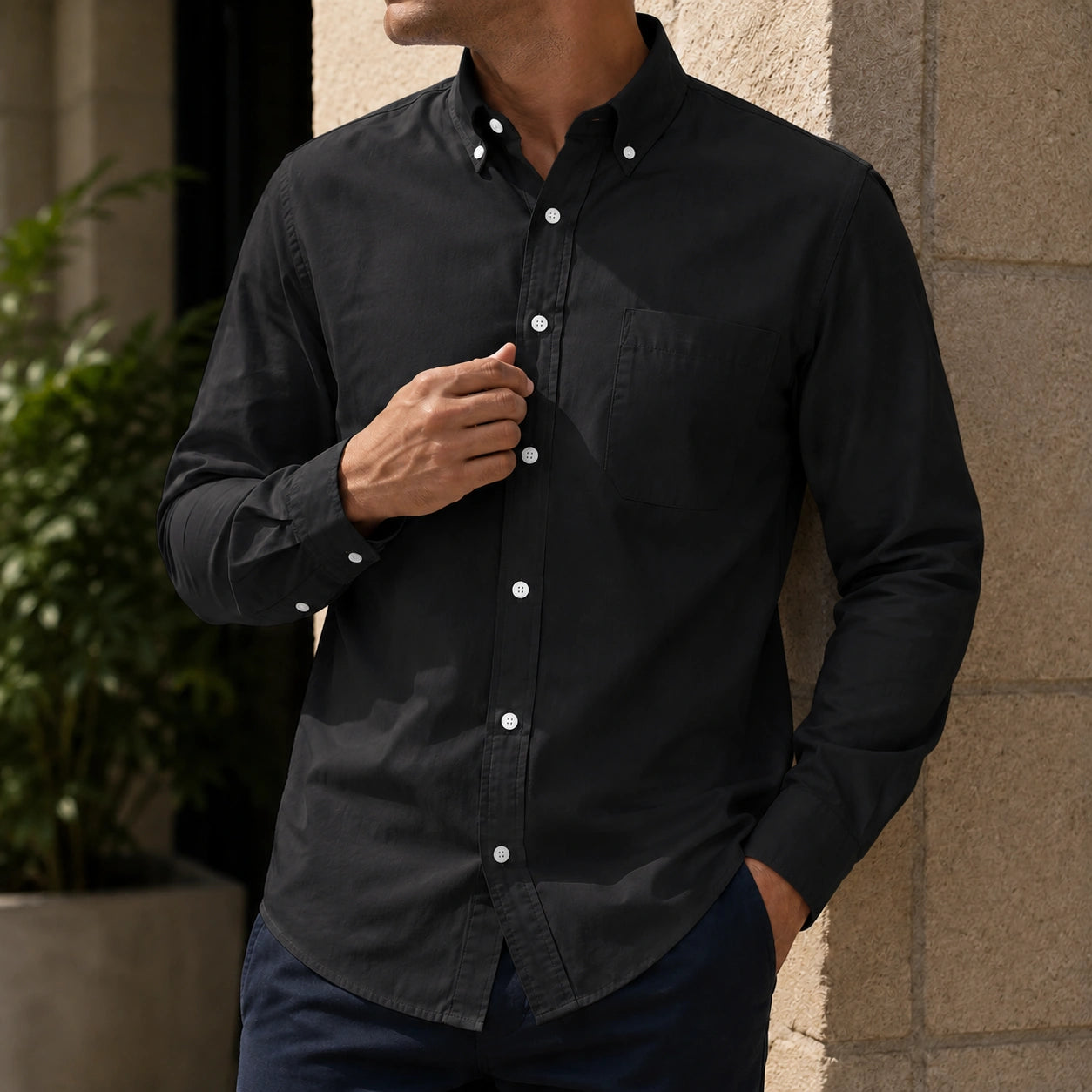 Mivanity Men's Comfortable Casual Cotton Pocket Long-sleeved Shirts