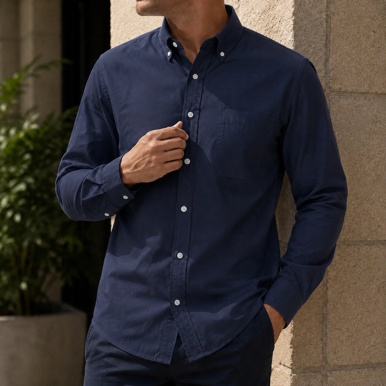 Mivanity Men's Comfortable Casual Cotton Pocket Long-sleeved Shirts