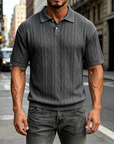 Mivanity Men's Comfortable Solid Color Textured Short-sleeved Lapel Polo Shirt
