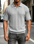 Mivanity Men's Comfortable Solid Color Textured Short-sleeved Lapel Polo Shirt