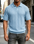 Mivanity Men's Comfortable Solid Color Textured Short-sleeved Lapel Polo Shirt