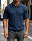 Mivanity Men's Comfortable Solid Color Textured Short-sleeved Lapel Polo Shirt
