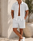 Mivanity Men's Contrast Color Short Sleeve Shirt Shorts 2-Piece Summer Casual Sets