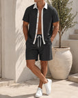 Mivanity Men's Contrast Color Short Sleeve Shirt Shorts 2-Piece Summer Casual Sets