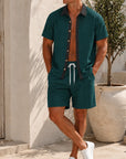 Mivanity Men's Contrast Color Short Sleeve Shirt Shorts 2-Piece Summer Casual Sets