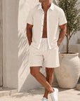 Mivanity Men's Contrast Color Short Sleeve Shirt Shorts 2-Piece Summer Casual Sets