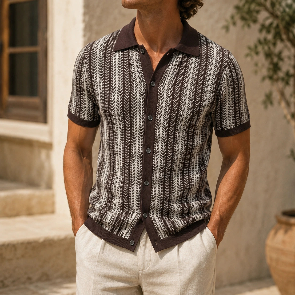Mivanity Men's Contrast Striped Knit Polo