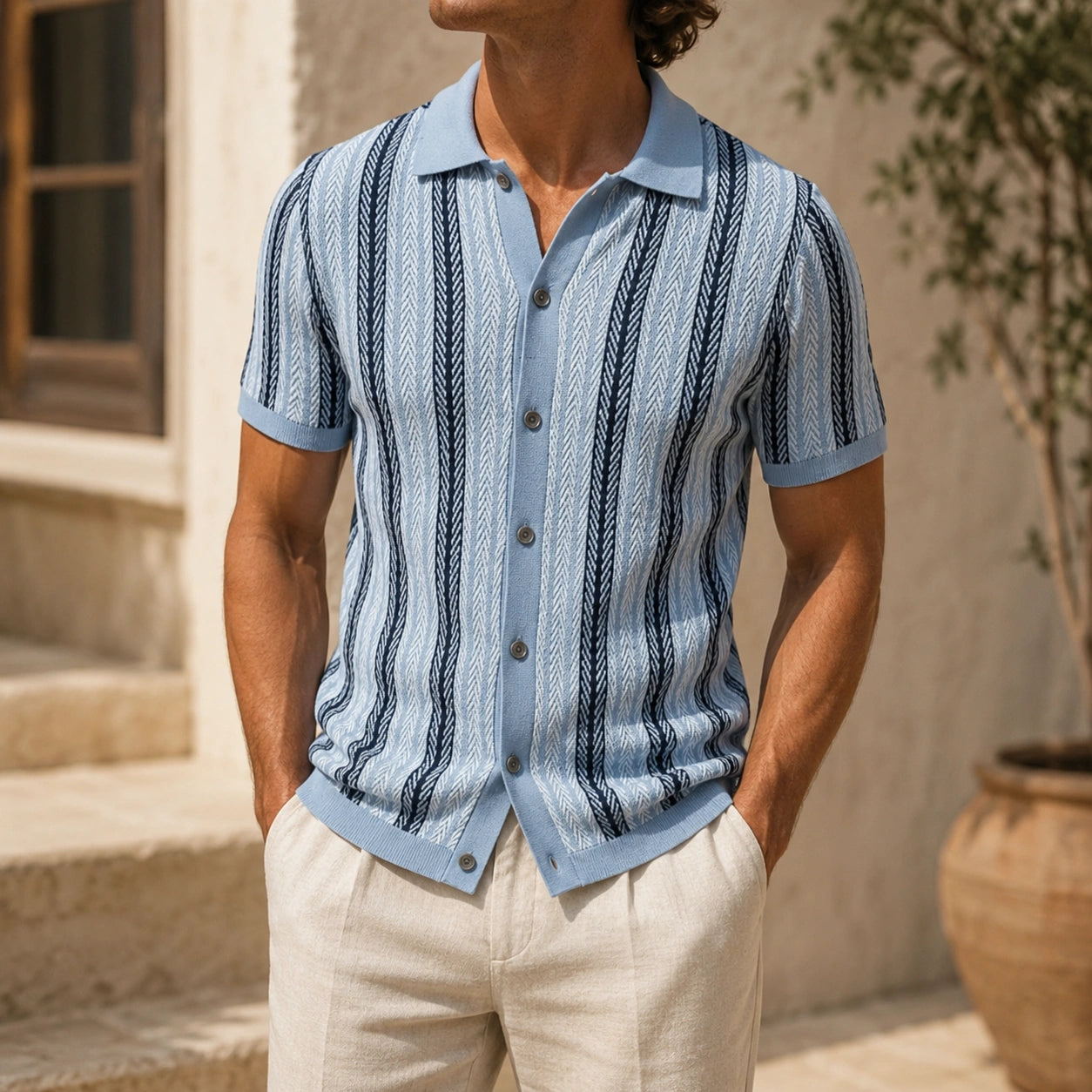Mivanity Men's Contrast Striped Knit Polo