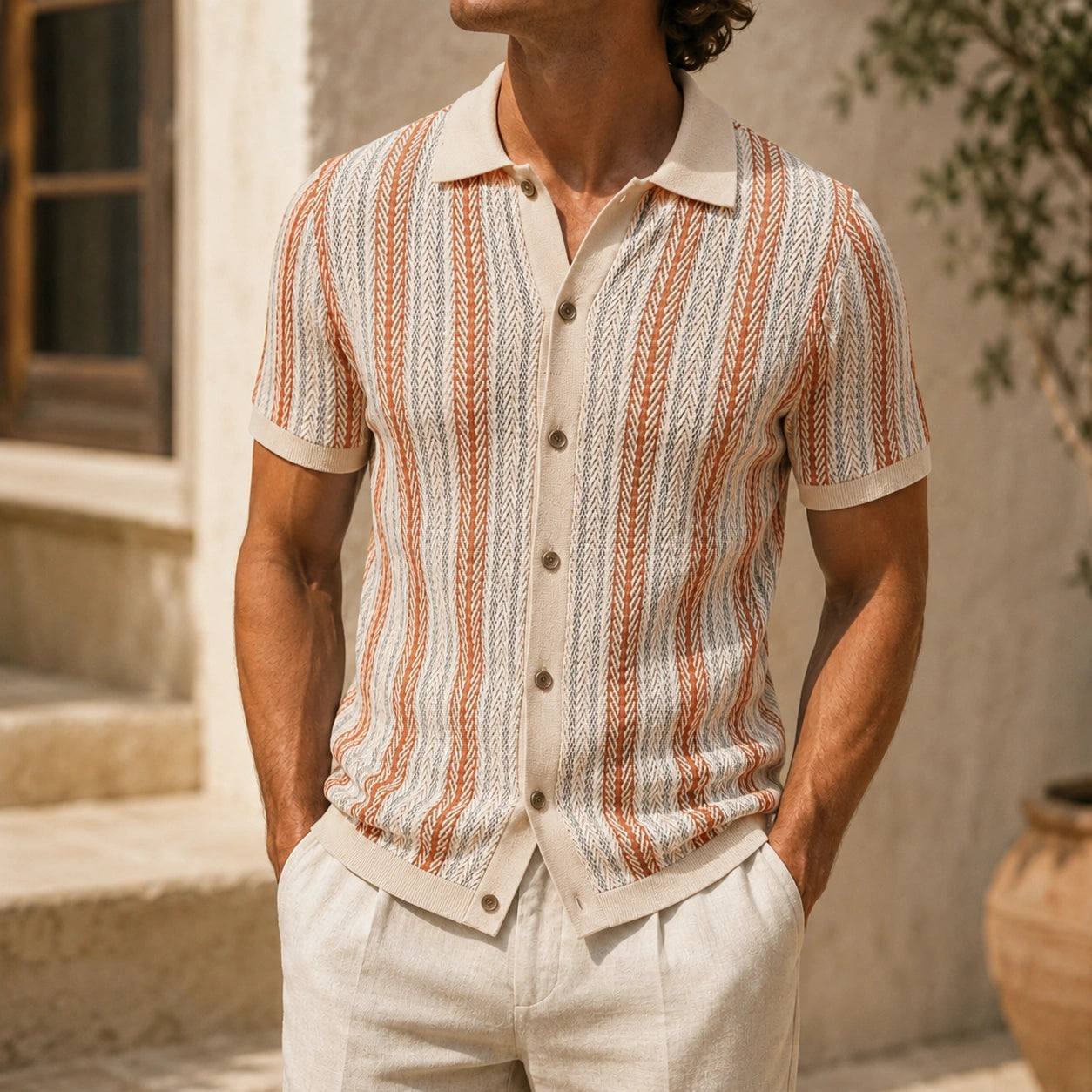Mivanity Men's Contrast Striped Knit Polo