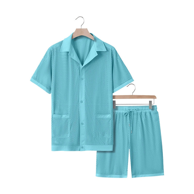 Mivanity Men's Cool-Touch Lapel Collar T-Shirt &amp; Shorts 2-Piece Sets