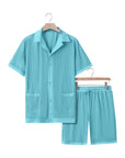Mivanity Men's Cool-Touch Lapel Collar T-Shirt & Shorts 2-Piece Sets