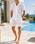 Mivanity Men's Cool-Touch Lapel Collar T-Shirt & Shorts 2-Piece Sets