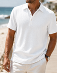 Mivanity Men’s Cotton-Linen Textured Polo Shirt