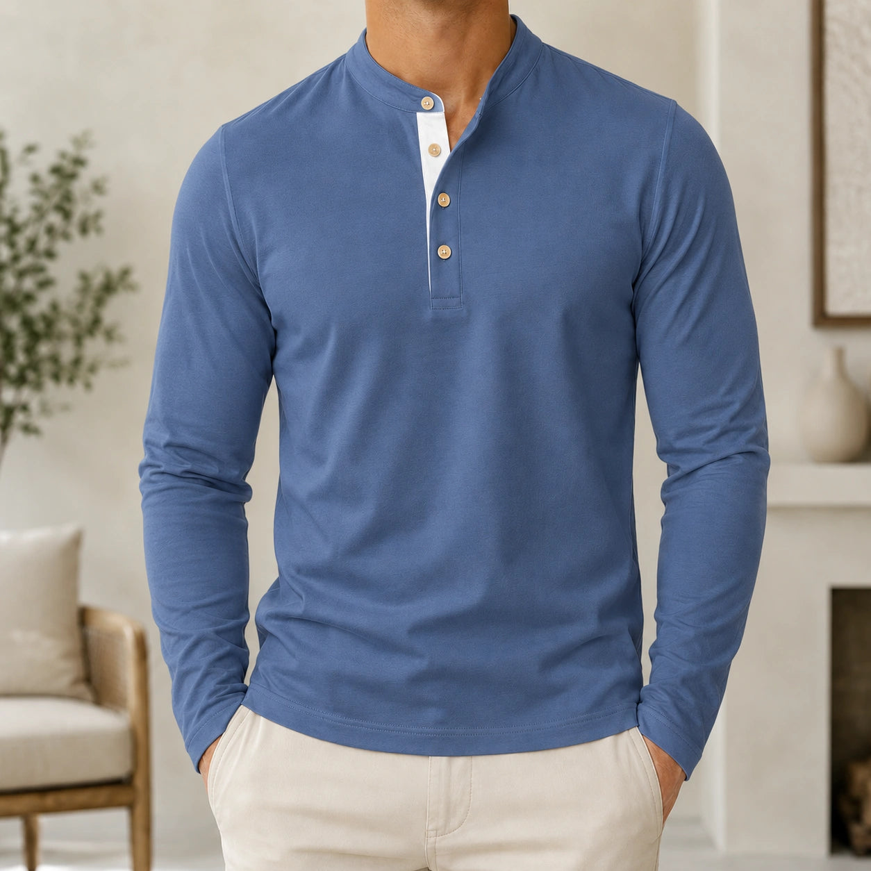 Mivanity Men's Cotton Crew Neck Long-Sleeve Business Shirts