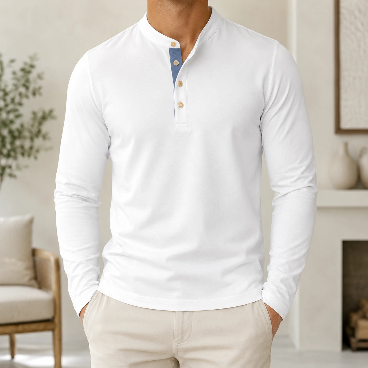 Mivanity Men's Cotton Crew Neck Long-Sleeve Business Shirts