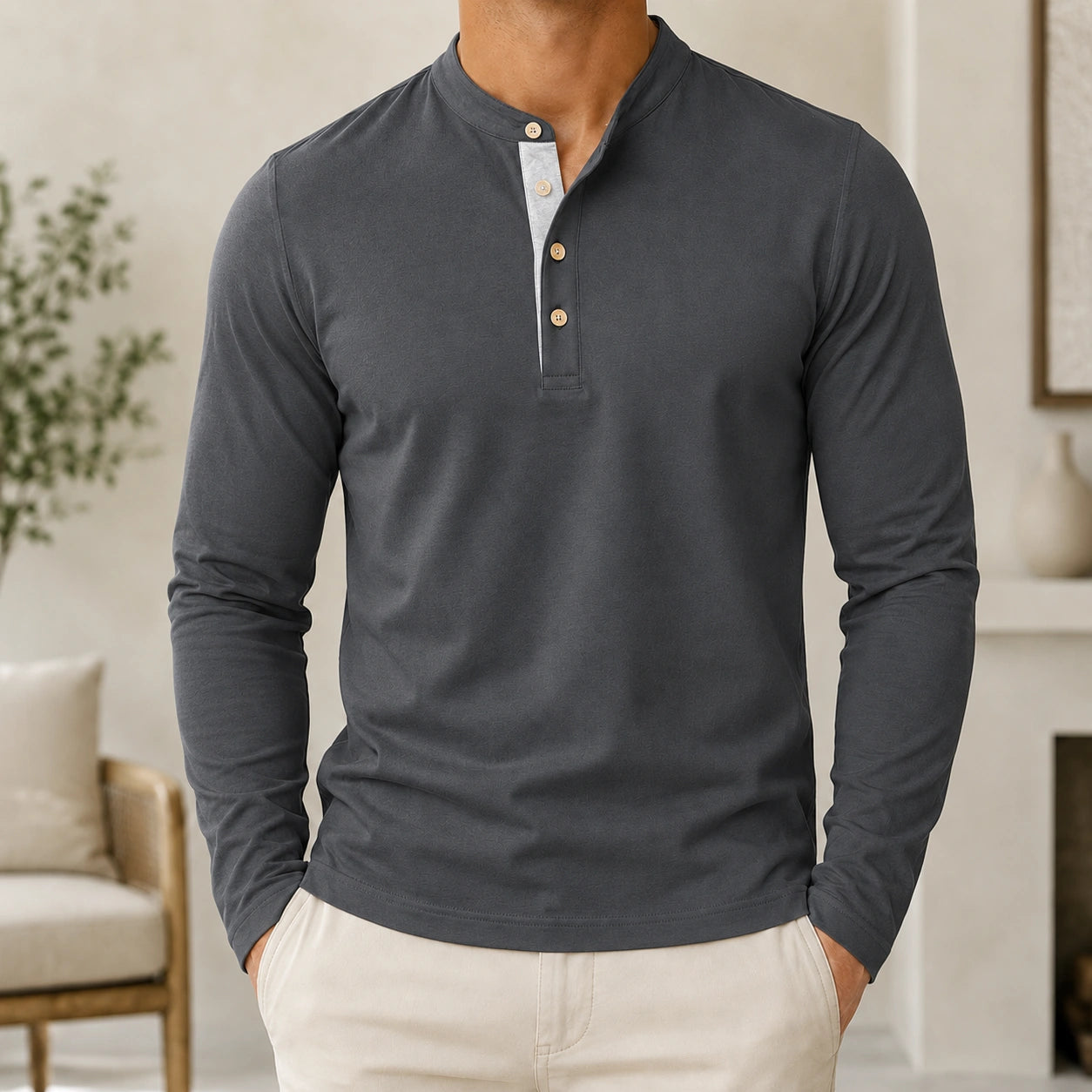 Mivanity Men's Cotton Crew Neck Long-Sleeve Business Shirts