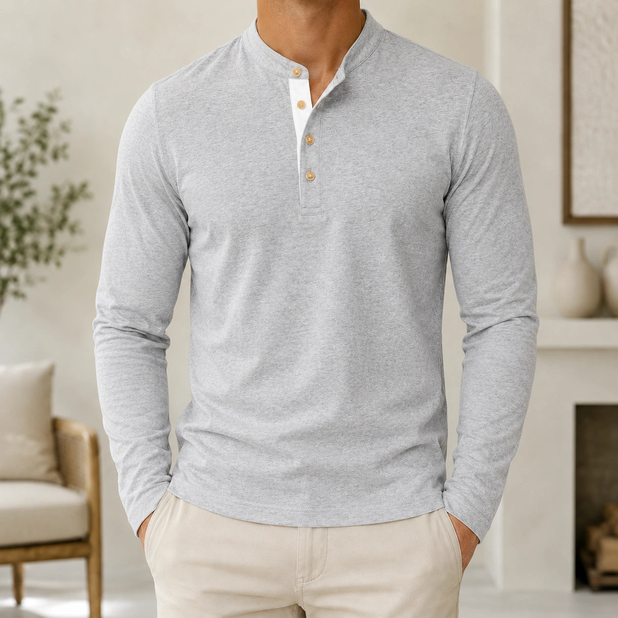 Mivanity Men's Cotton Crew Neck Long-Sleeve Business Shirts