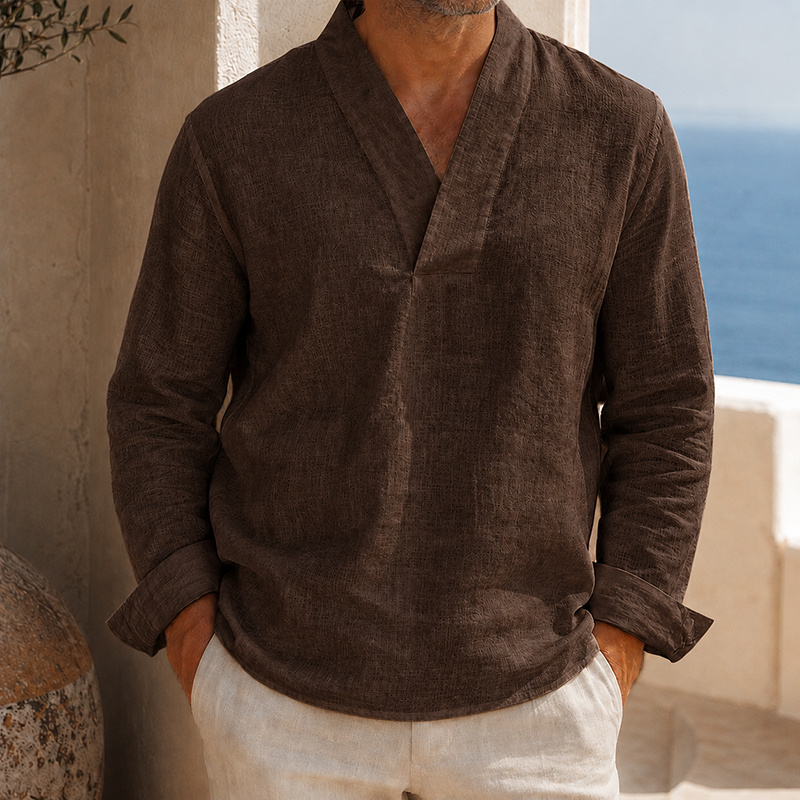 Mivanity Men’s Cotton Linen V-Neck Long Sleeve Shirt