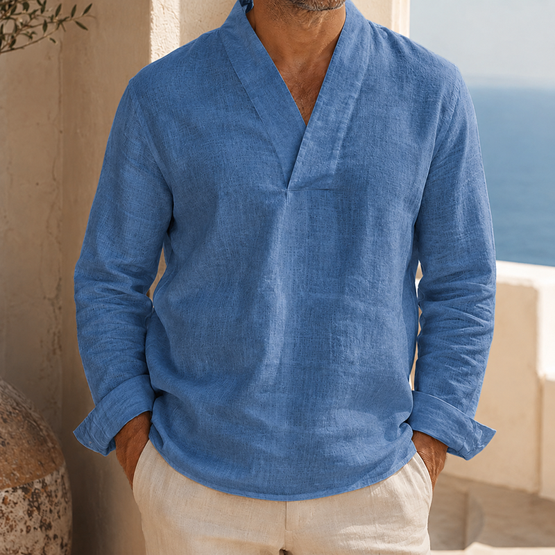 Mivanity Men’s Cotton Linen V-Neck Long Sleeve Shirt