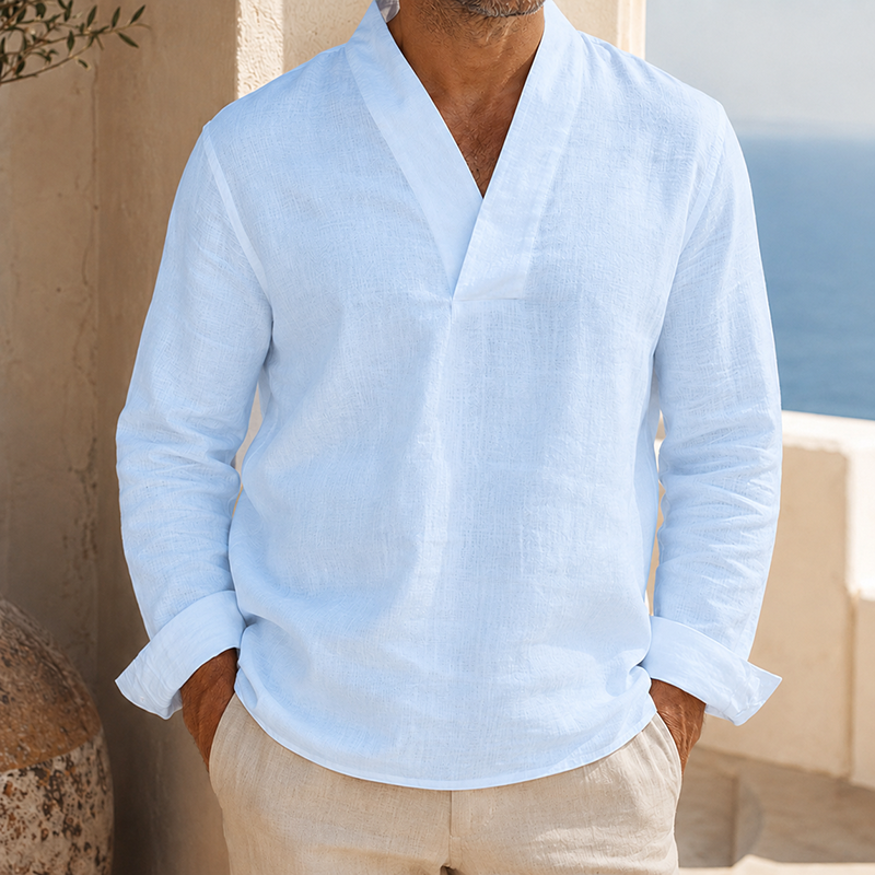 Mivanity Men’s Cotton Linen V-Neck Long Sleeve Shirt