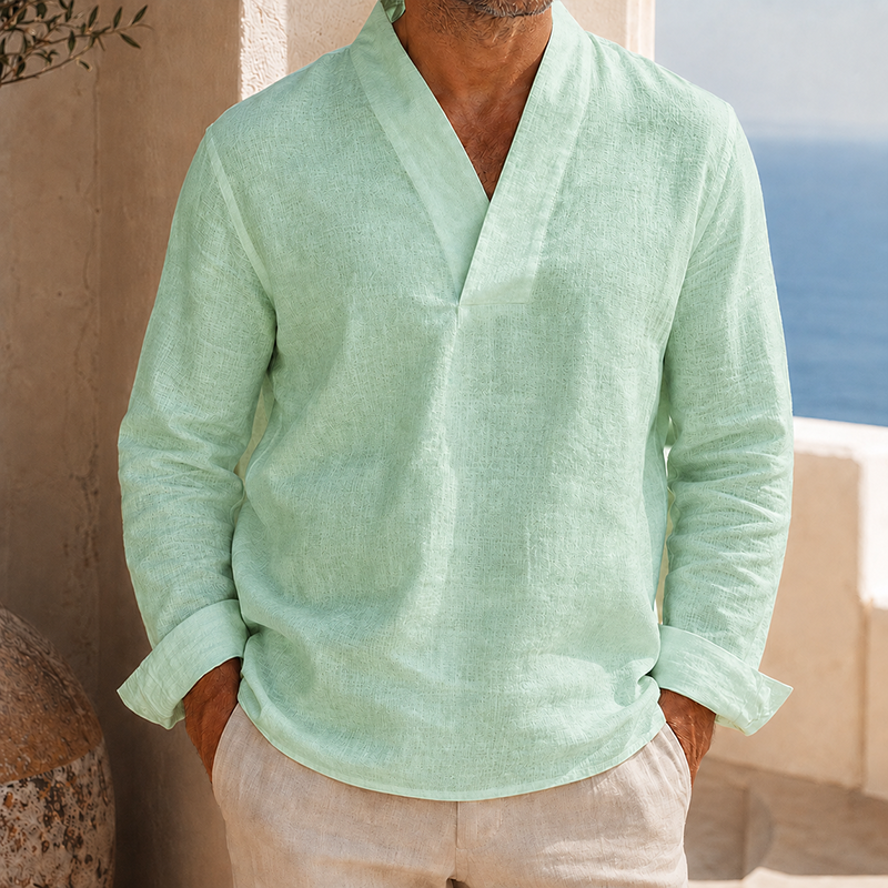 Mivanity Men’s Cotton Linen V-Neck Long Sleeve Shirt