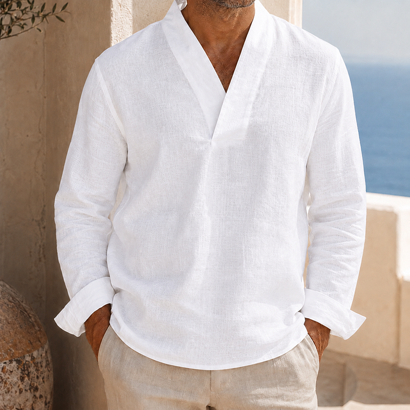Mivanity Men’s Cotton Linen V-Neck Long Sleeve Shirt