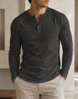 Mivanity Men's Crew Neck Button-Front Long-Sleeve T-Shirts
