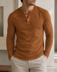 Mivanity Men's Crew Neck Button-Front Long-Sleeve T-Shirts