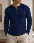 Mivanity Men's Crew Neck Button-Front Long-Sleeve T-Shirts