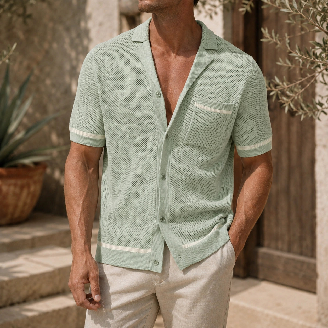 Mivanity Men's Cuban Collar Knit Shirts